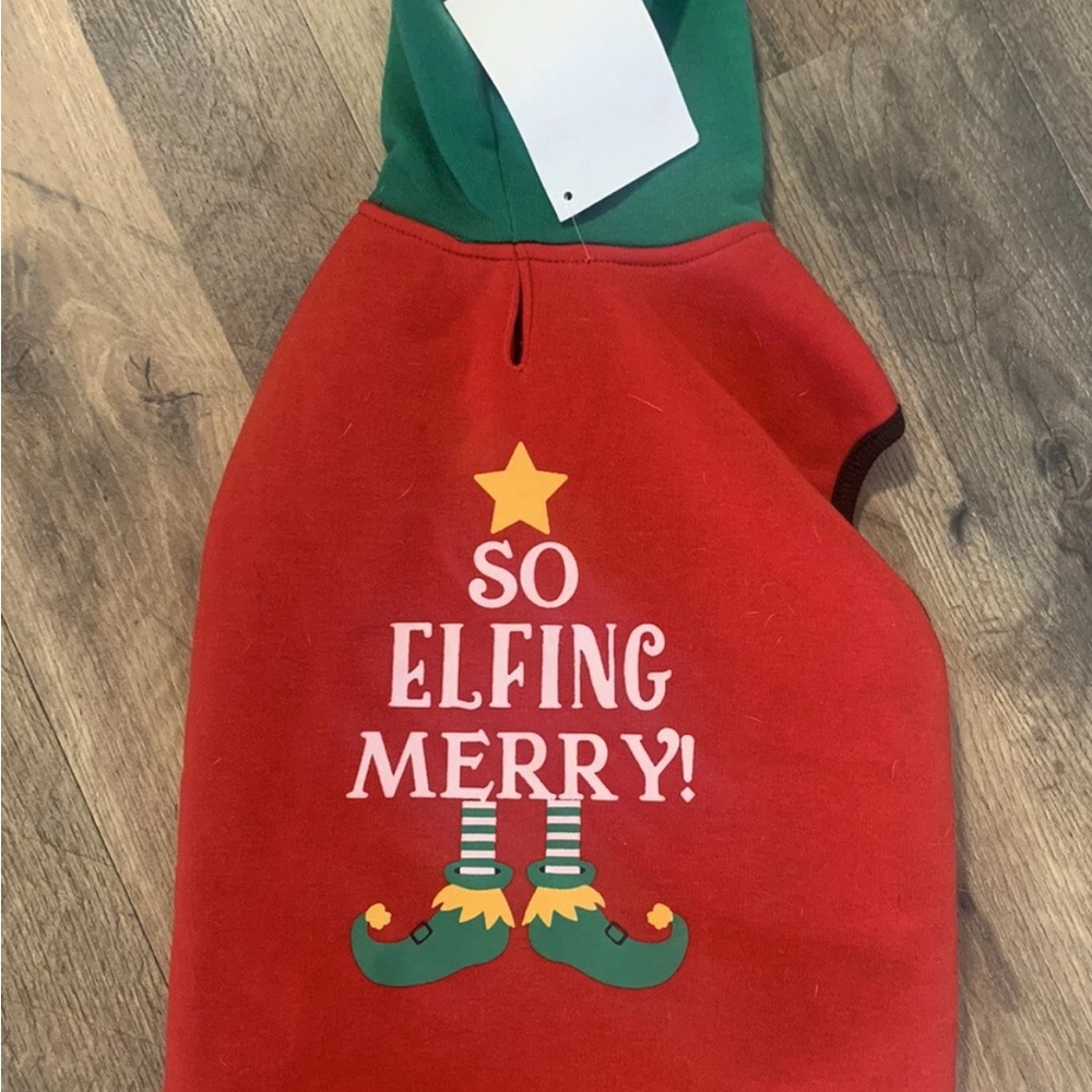 So Elfing Merry Dog Christmas hoodie sz large NWT measurements in listing READ